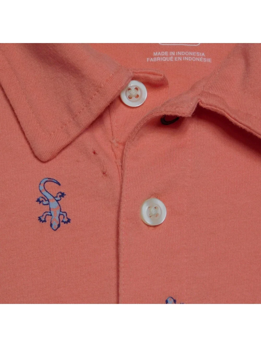 The Childrens Place Boys XXL 16 Polo Shirt Salmon Coral Pink Lizard Gecko All Ov